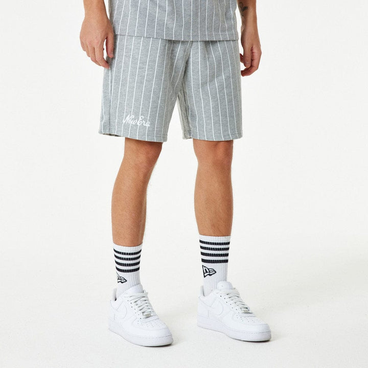 New Era Pinstripe Shorts Heather Grey - LOKK