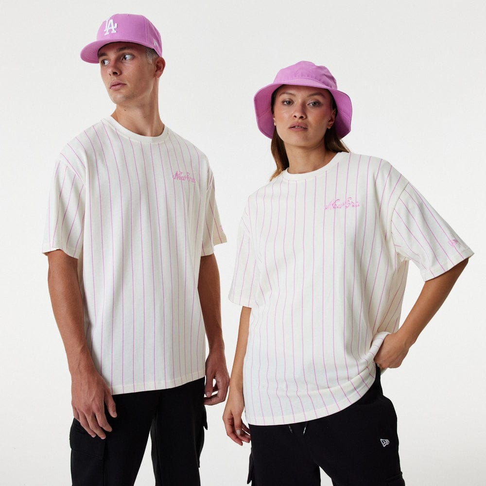 New Era Pinstripe Over Size Tee Off White - LOKK