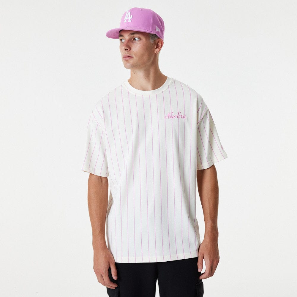 New Era Pinstripe Over Size Tee Off White - LOKK