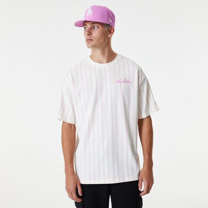 New Era Pinstripe Over Size Tee Off White - LOKK