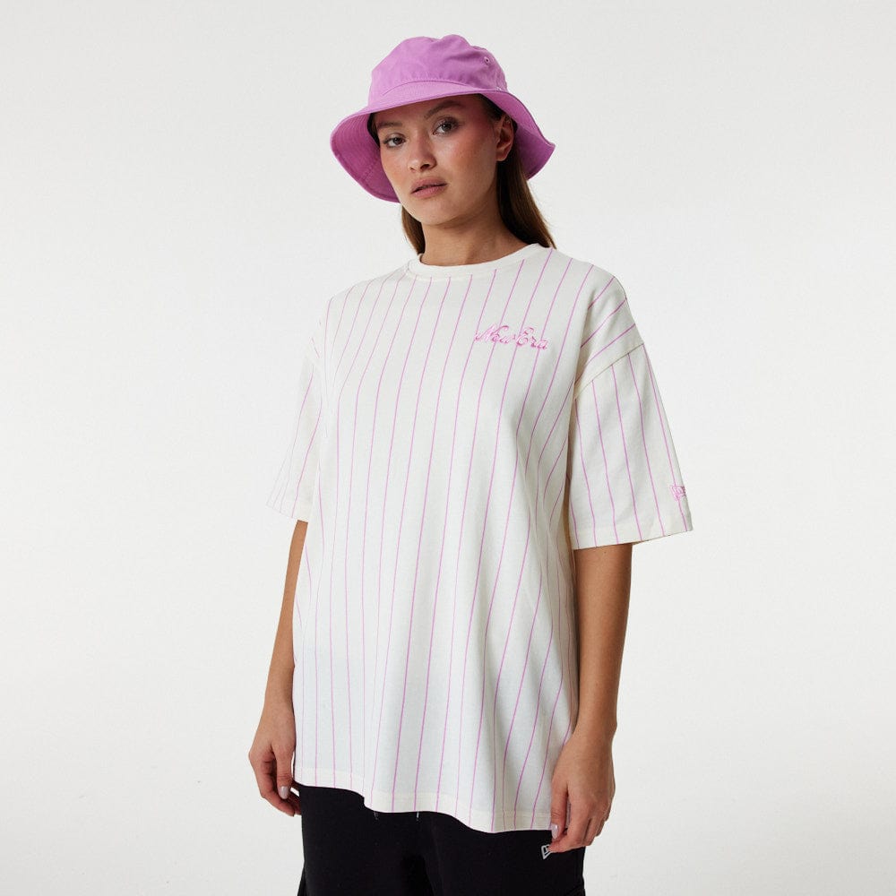 New Era Pinstripe Over Size Tee Off White - LOKK