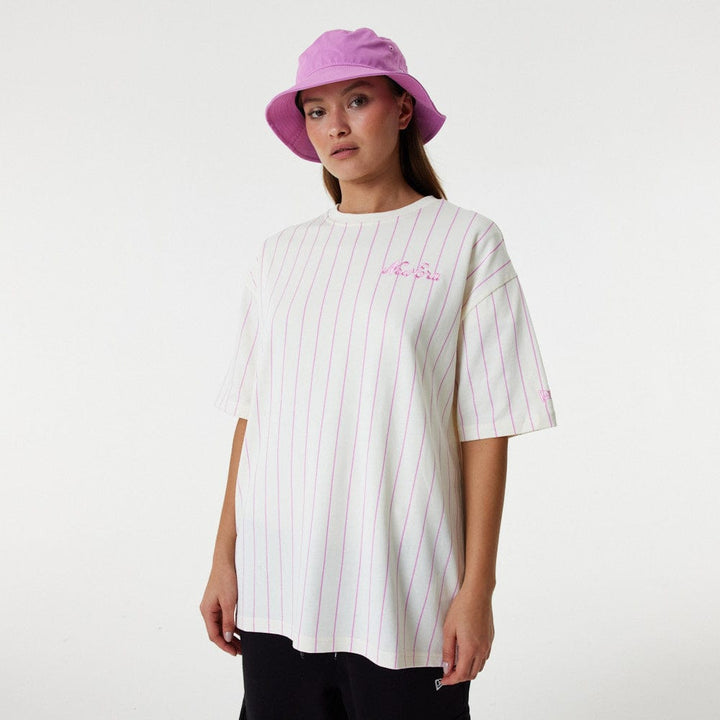 New Era Pinstripe Over Size Tee Off White - LOKK