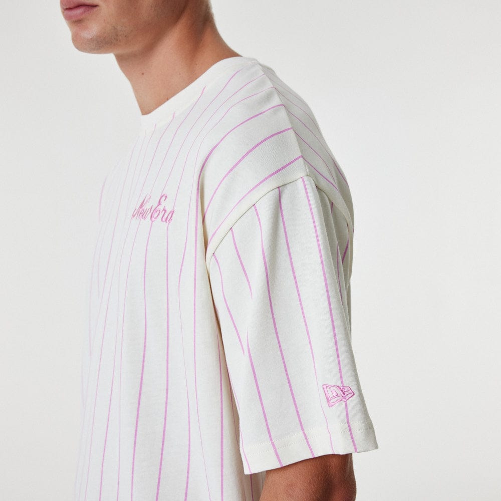 New Era Pinstripe Over Size Tee Off White - LOKK