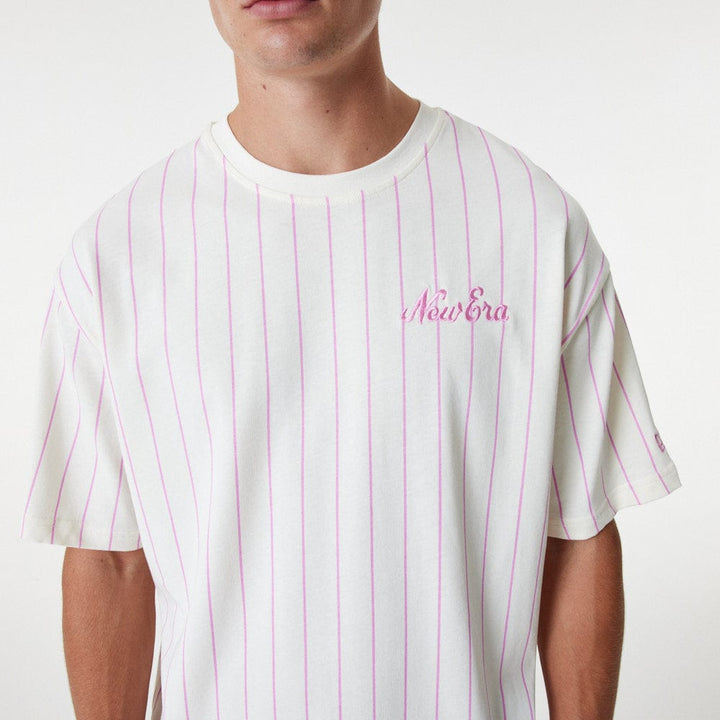 New Era Pinstripe Over Size Tee Off White - LOKK