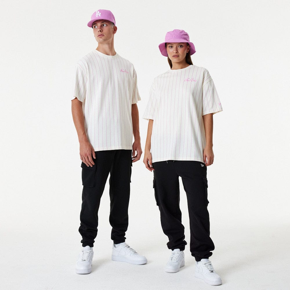 New Era Pinstripe Over Size Tee Off White - LOKK
