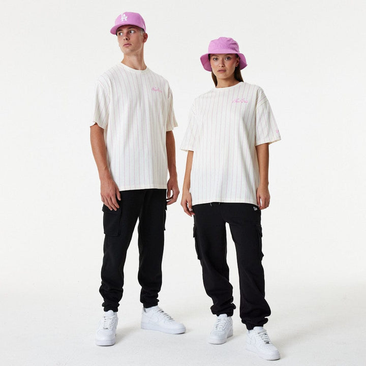 New Era Pinstripe Over Size Tee Off White - LOKK