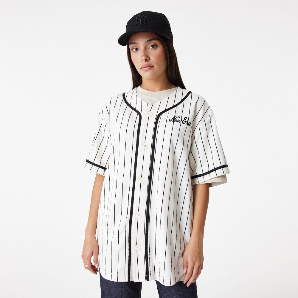New Era Pinstripe Jersey  Off White/Black - LOKK