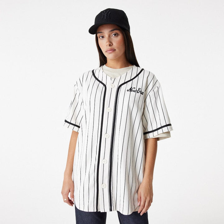 New Era Pinstripe Jersey  Off White/Black - LOKK