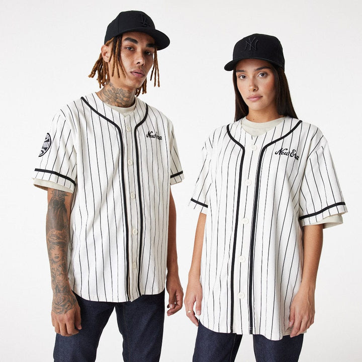 New Era Pinstripe Jersey  Off White/Black - LOKK