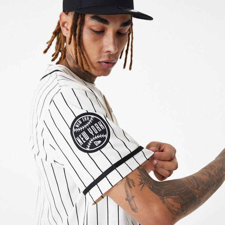 New Era Pinstripe Jersey  Off White/Black - LOKK