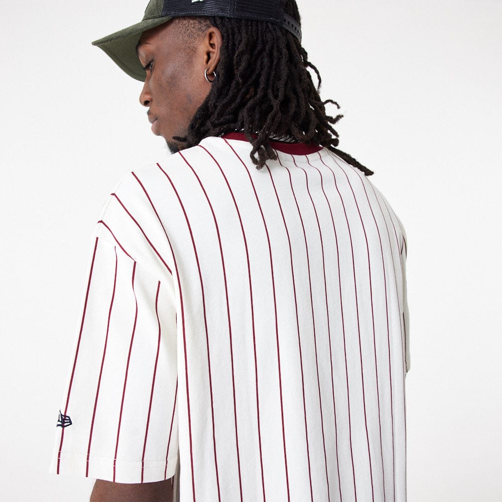 New Era Pinstripe Over Sized Tee Off White/Cardinal - LOKK