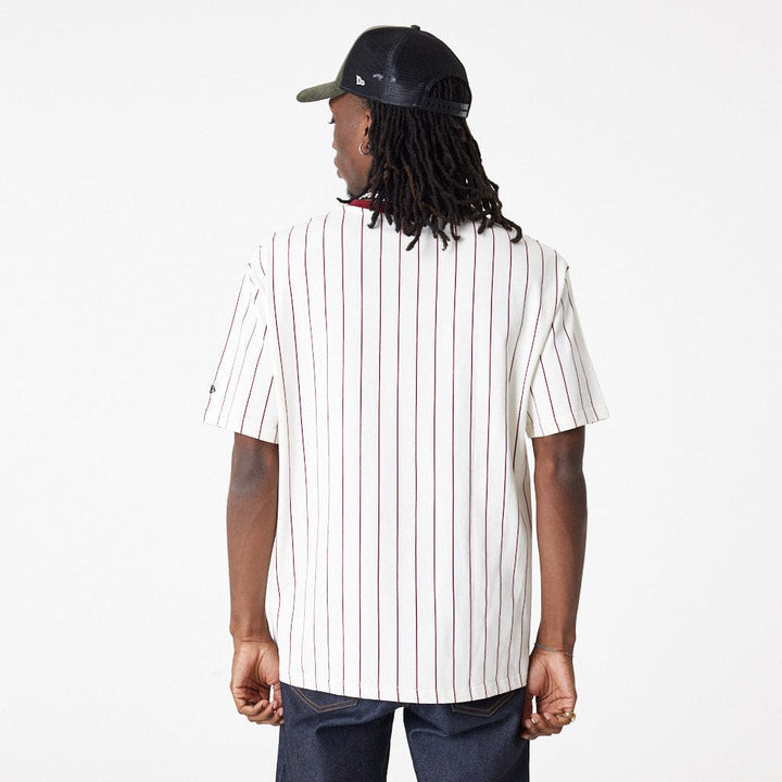 New Era Pinstripe Over Sized Tee Off White/Cardinal - LOKK