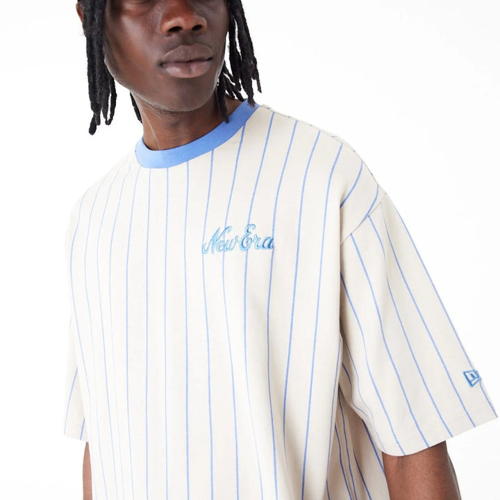 Ne Pinstripe Overs Sized Tee New Era White/Copen Blue - LOKK