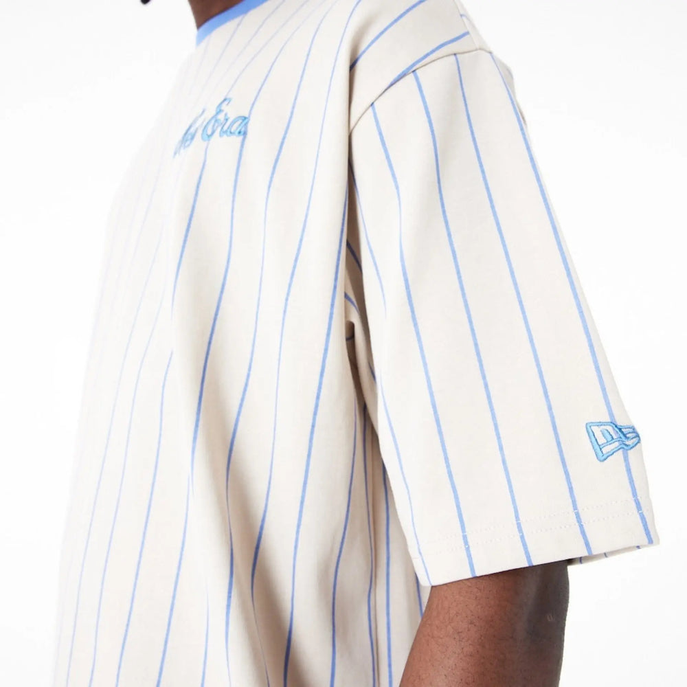 Ne Pinstripe Overs Sized Tee New Era White/Copen Blue - LOKK