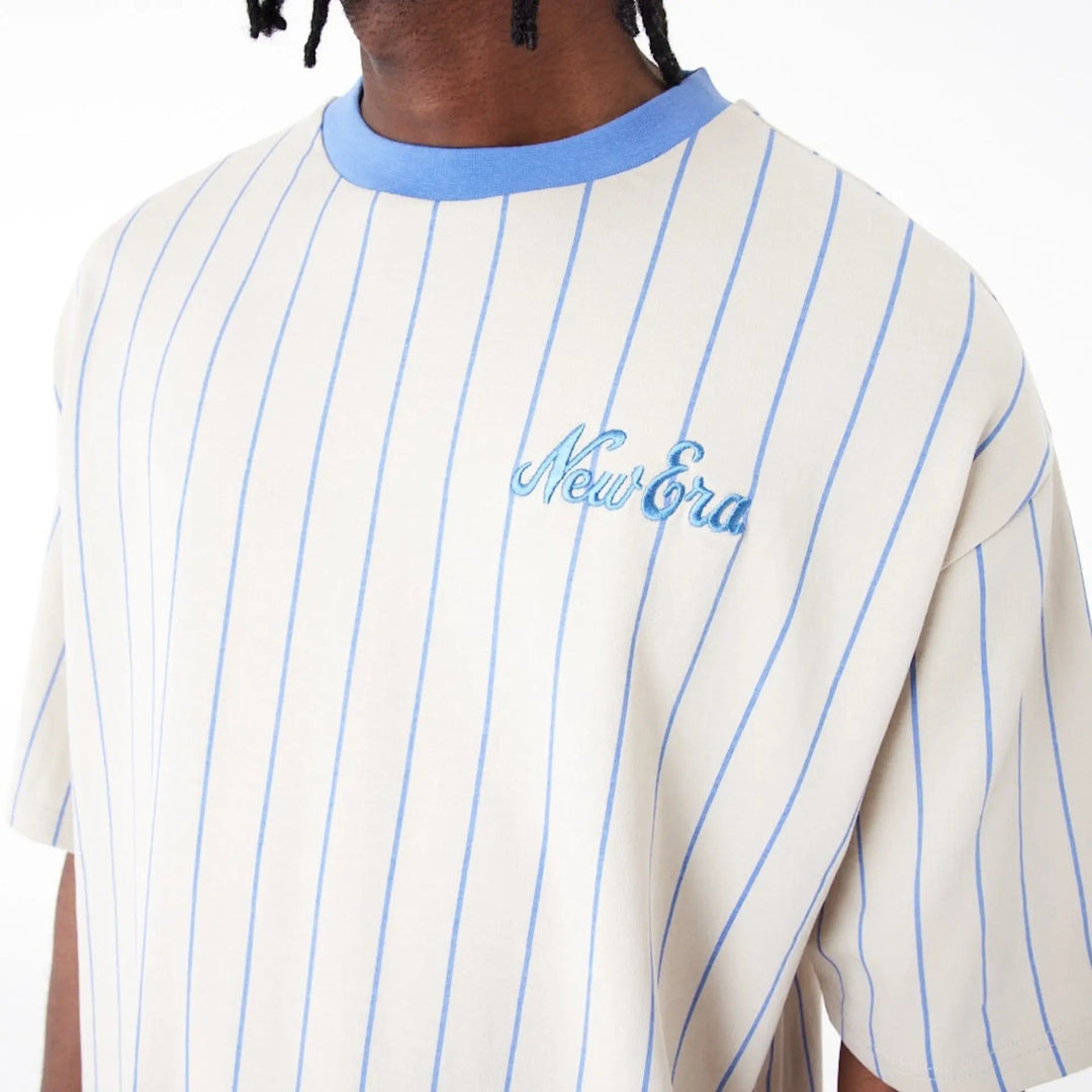 Ne Pinstripe Overs Sized Tee New Era White/Copen Blue - LOKK