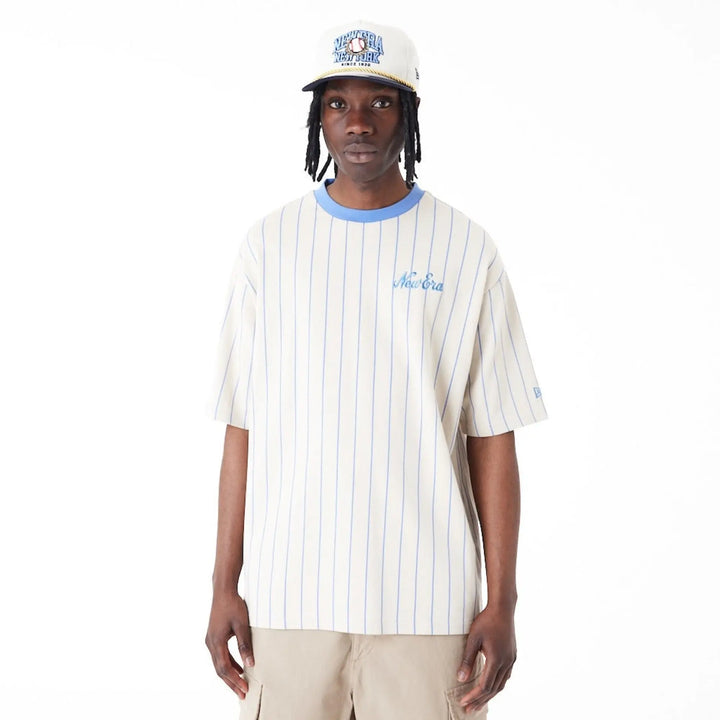 Ne Pinstripe Overs Sized Tee New Era White/Copen Blue - LOKK