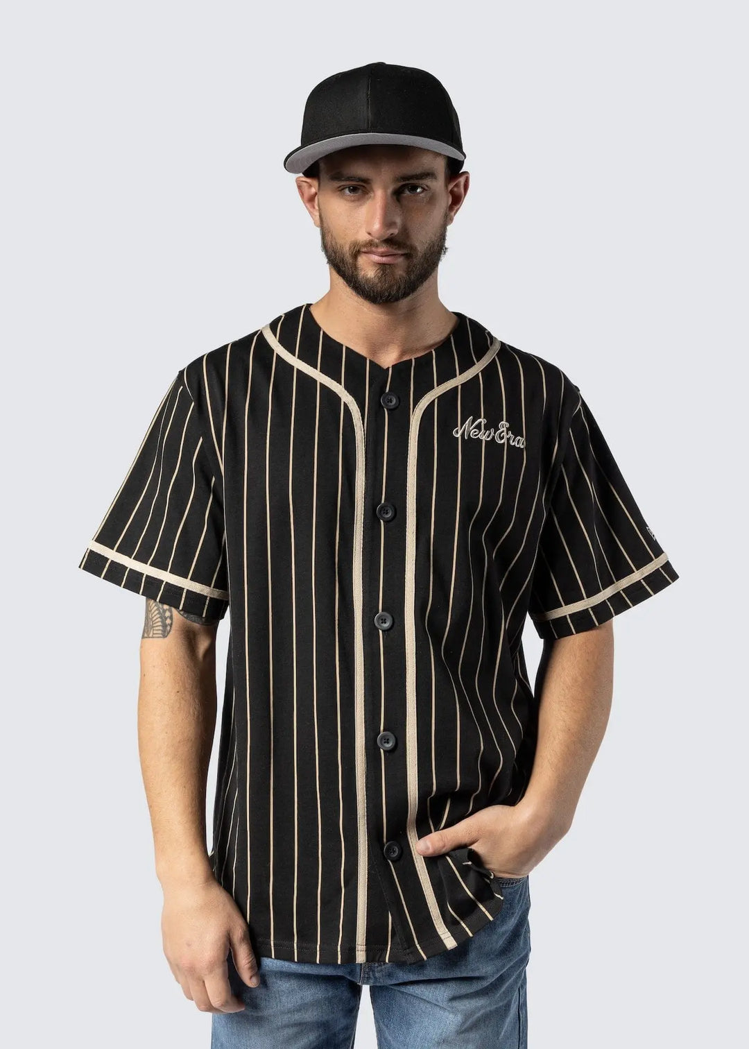 New Era Pinstripe Jersey New Era Black/Stone - LOKK