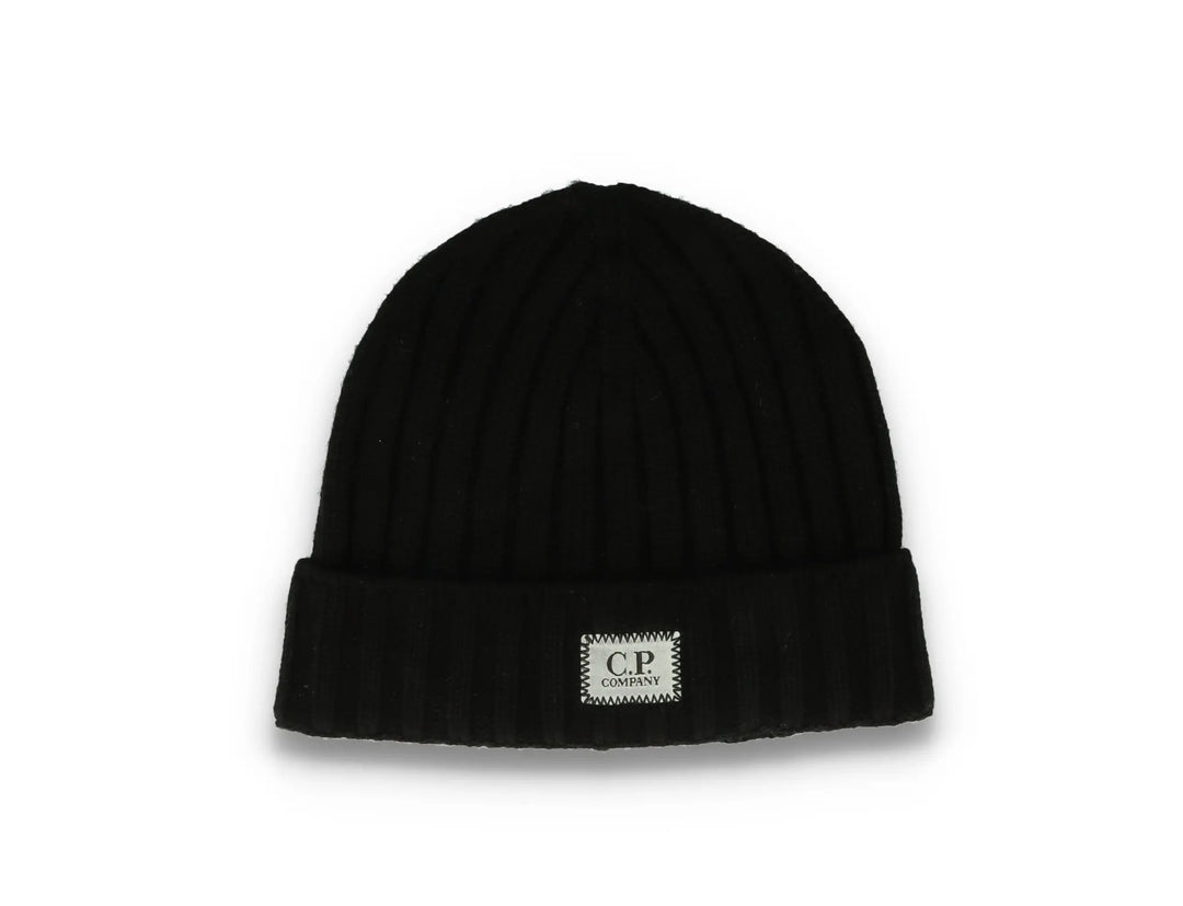 C.P. Company Logo Beanie - Black Merino Wool - LOKK