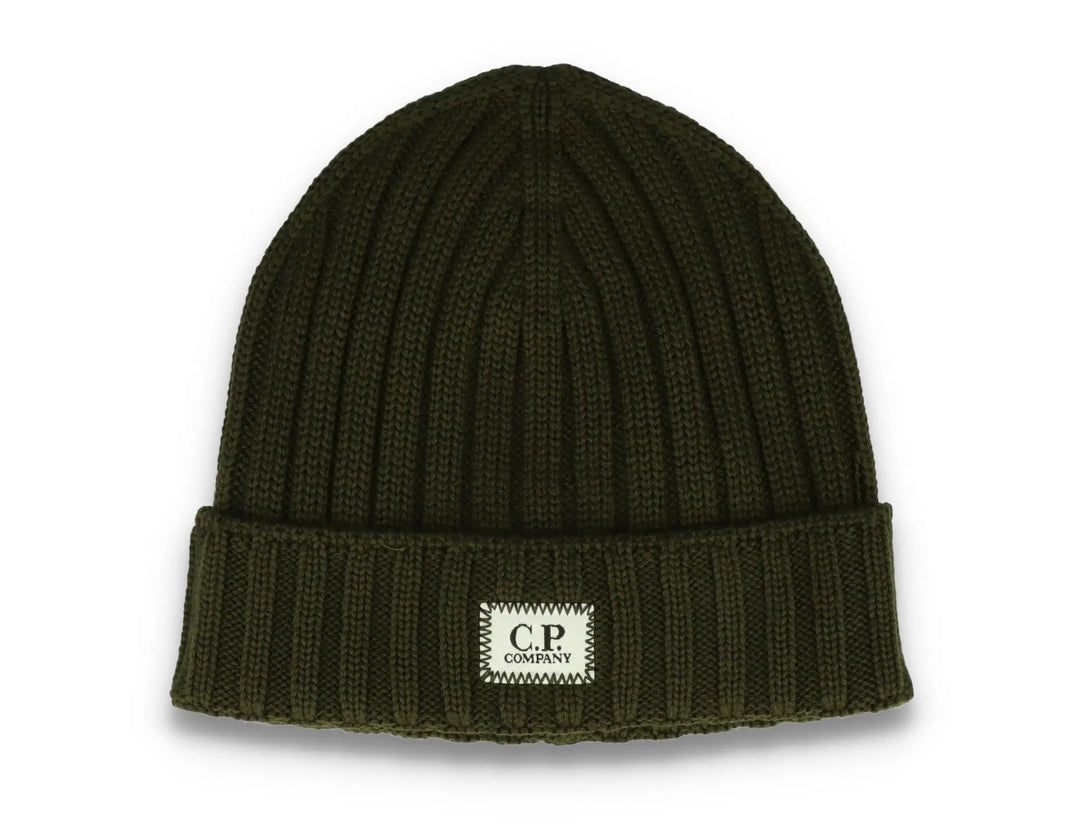 C.P. Company Logo Beanie - Olive Green Merino Wool - LOKK