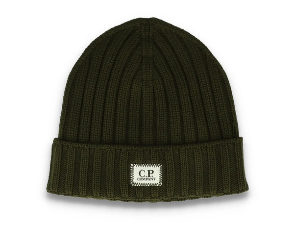 C.P. Company Logo Beanie - Olive Green Merino Wool - LOKK