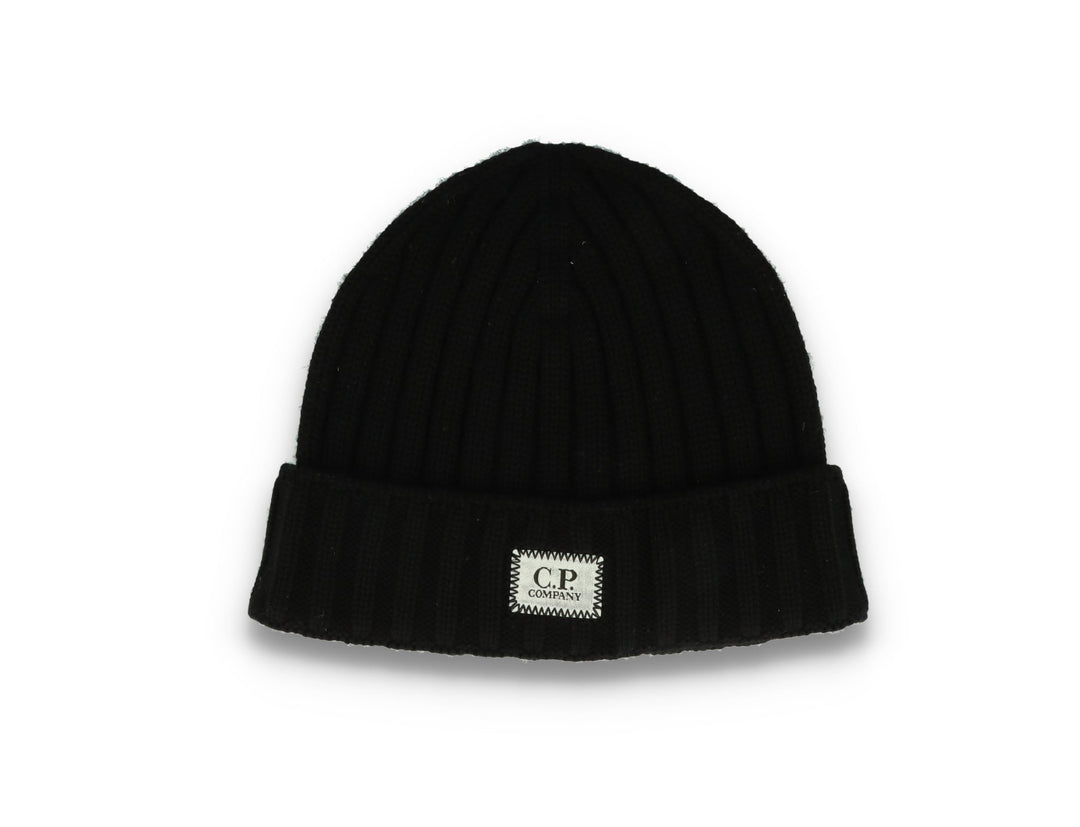 C.P. Company Merino Wool Plain Beanie Black - LOKK
