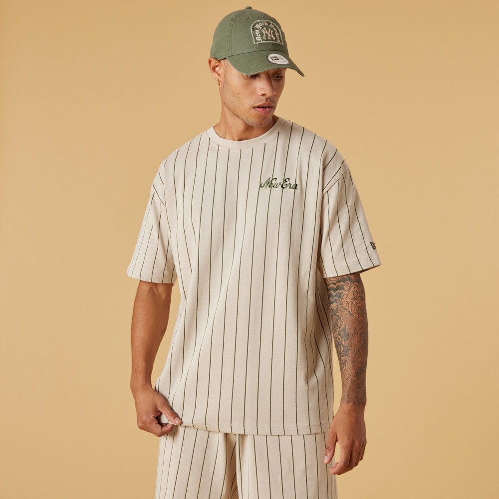 New Era Oversized Pinstripe Tee Stone/Olive - LOKK