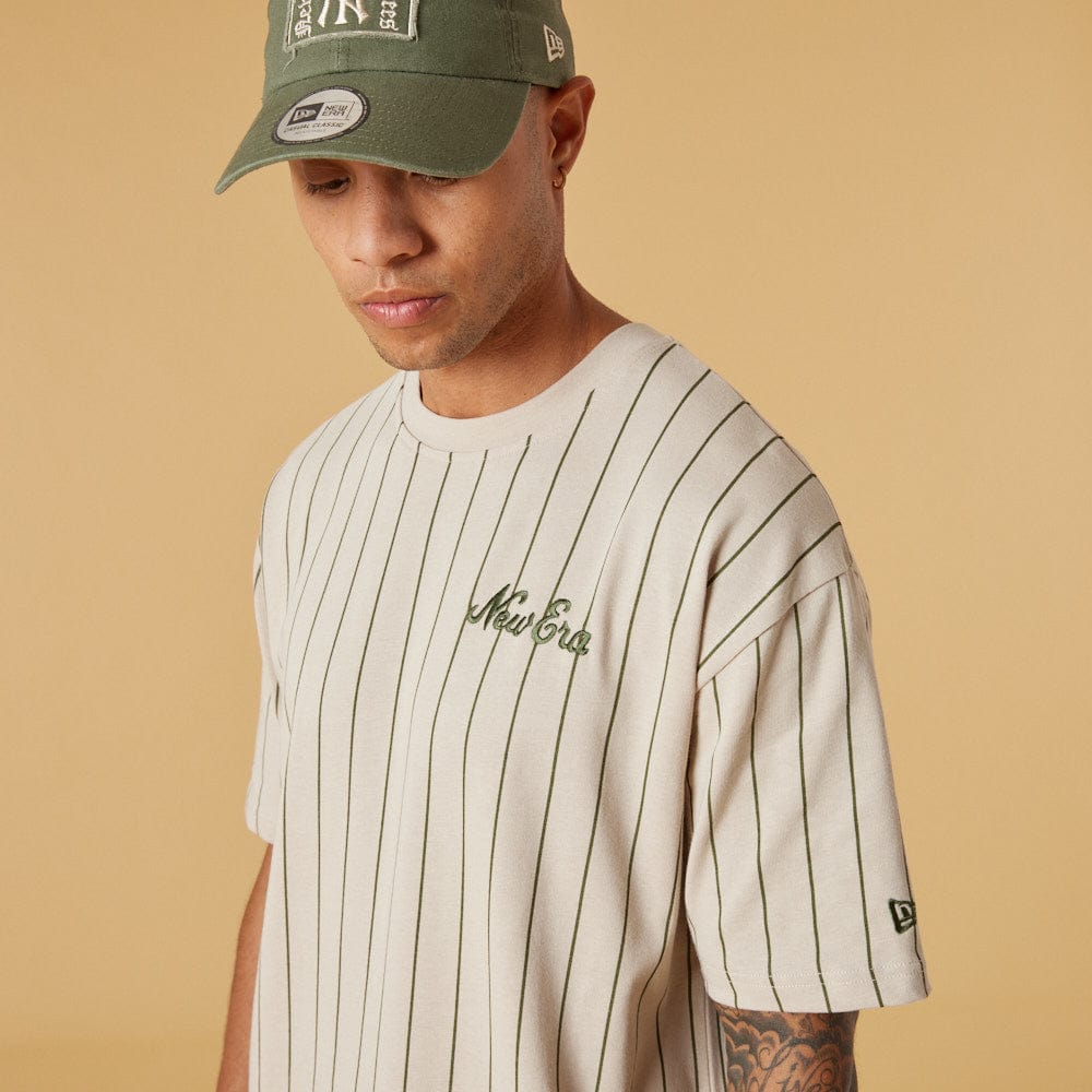 New Era Oversized Pinstripe Tee Stone/Olive - LOKK