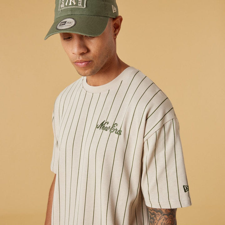 New Era Oversized Pinstripe Tee Stone/Olive - LOKK