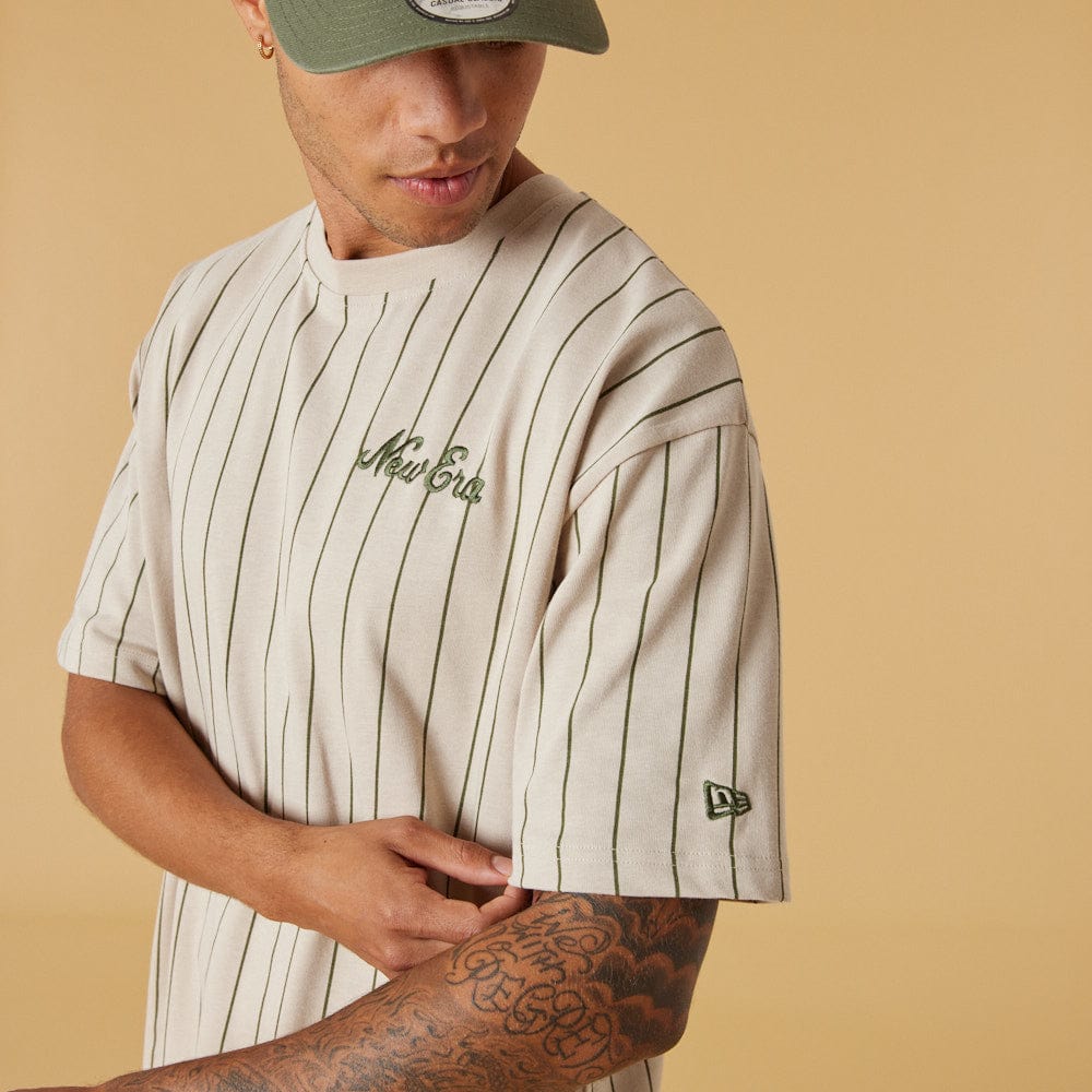 New Era Oversized Pinstripe Tee Stone/Olive - LOKK