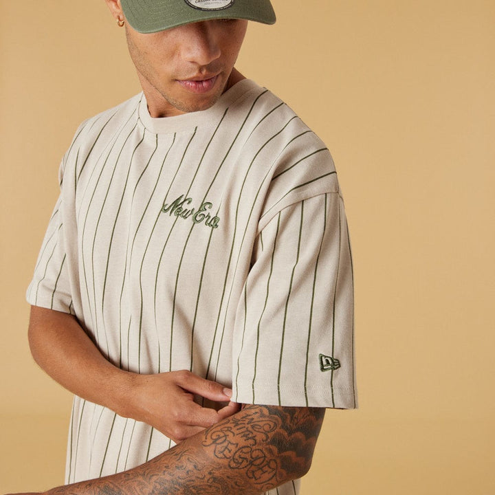 New Era Oversized Pinstripe Tee Stone/Olive - LOKK