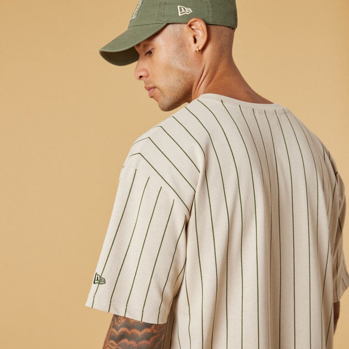 New Era Oversized Pinstripe Tee Stone/Olive - LOKK