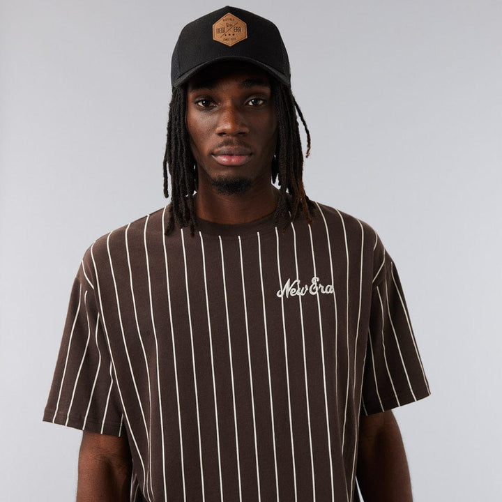 Tee Oversized Pinstripe Brown/Stone - LOKK