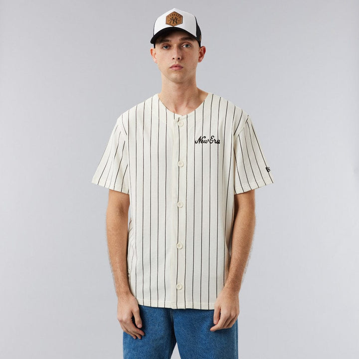 Baseball Jersey Pinstripe Off-White/Brown - LOKK