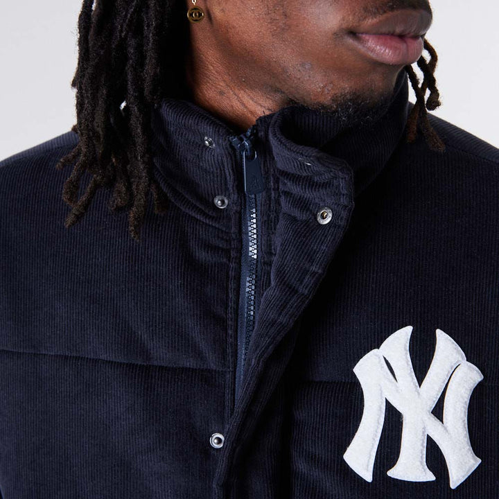 MLB Cord Puffer Jacket New York Yankees Navy/White - LOKK