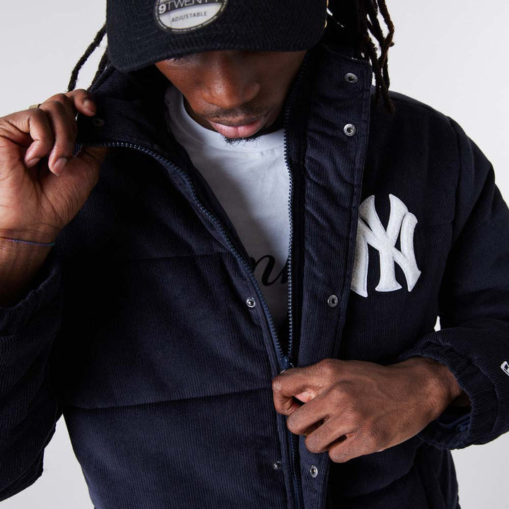 MLB Cord Puffer Jacket New York Yankees Navy/White - LOKK