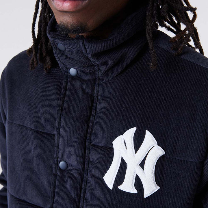MLB Cord Puffer Jacket New York Yankees Navy/White - LOKK