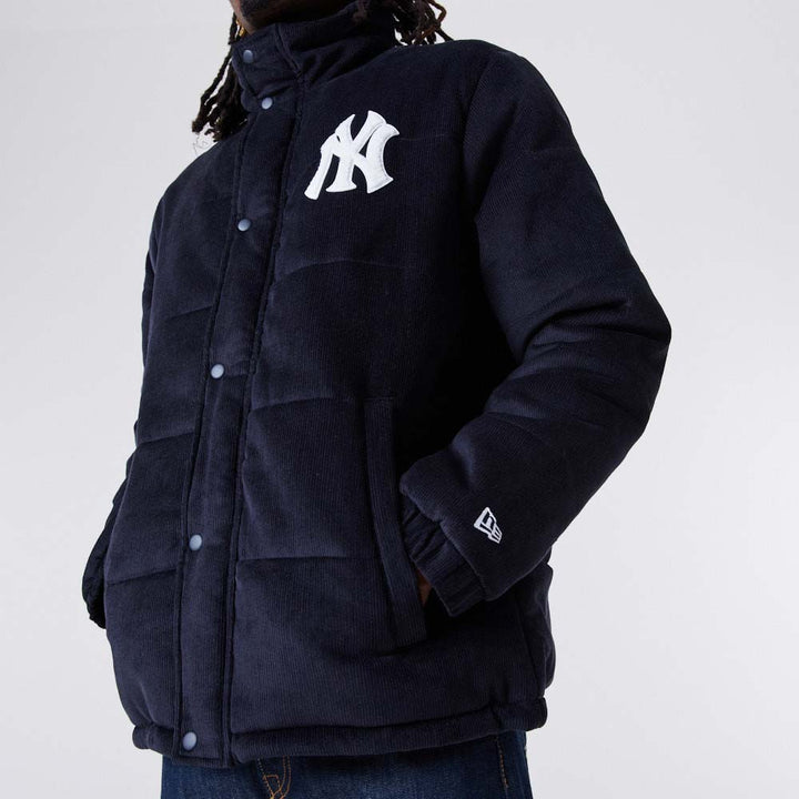 MLB Cord Puffer Jacket New York Yankees Navy/White - LOKK