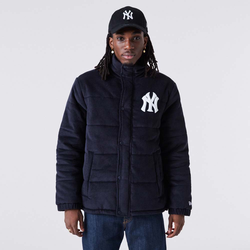 MLB Cord Puffer Jacket New York Yankees Navy/White - LOKK