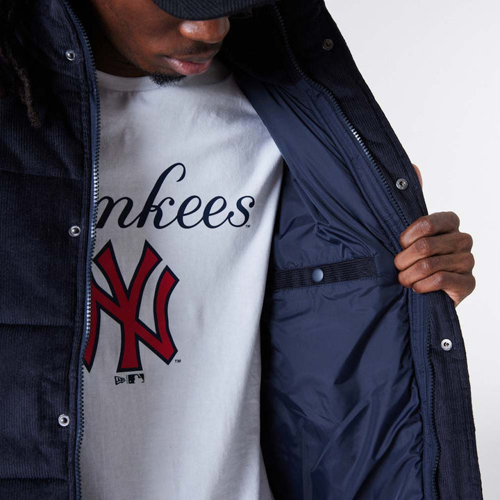 MLB Cord Puffer Jacket New York Yankees Navy/White - LOKK