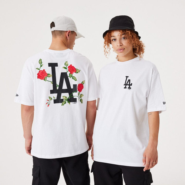 MLB Floral Graphic Oversize Tee Los Angeles Dodgers  White/Black - LOKK