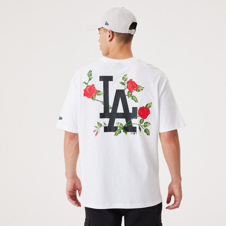 MLB Floral Graphic Oversize Tee Los Angeles Dodgers  White/Black - LOKK