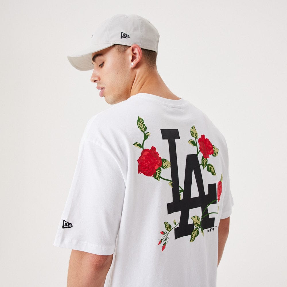 MLB Floral Graphic Oversize Tee Los Angeles Dodgers  White/Black - LOKK