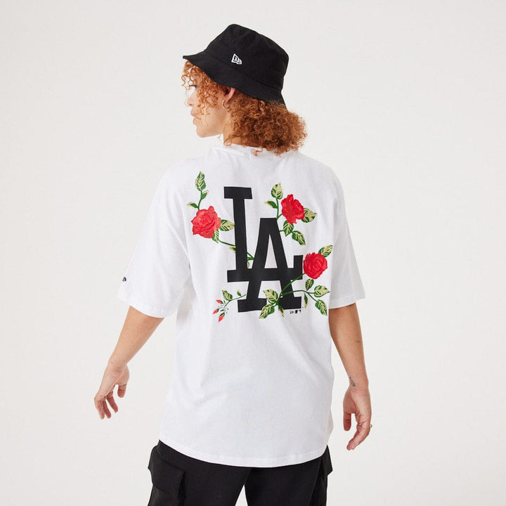 MLB Floral Graphic Oversize Tee Los Angeles Dodgers  White/Black - LOKK