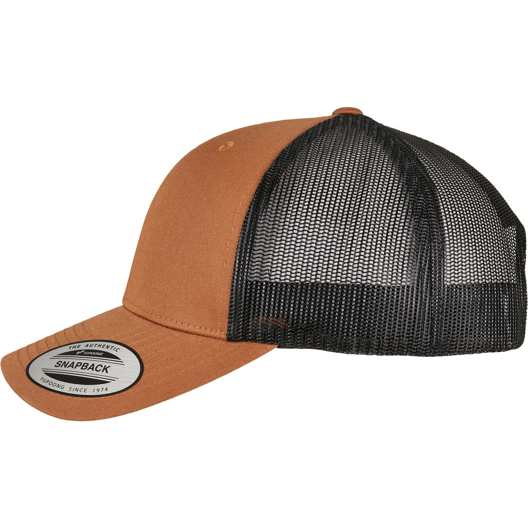 Coyote Brown Trucker Cap w/ Black Mesh Retro - Yupoong 6606T - LOKK