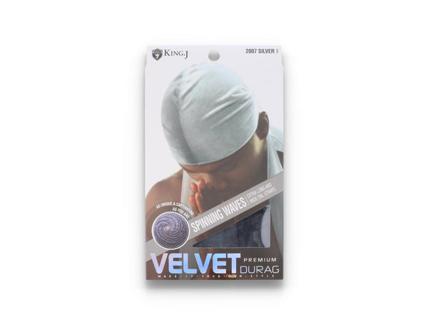 King J Premium Velvet Durag Silver - LOKK