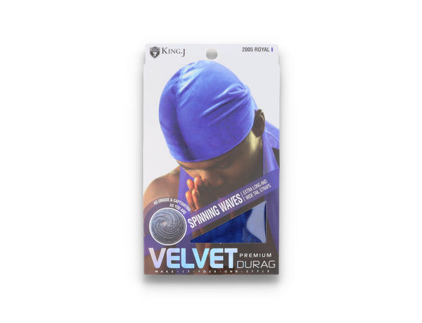 King J Premium Velvet Durag Royal Blue - LOKK