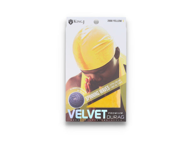 King J Premium Velvet Durag Yellow - LOKK