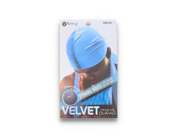 King J Premium Velvet Durag Sky Blue - LOKK