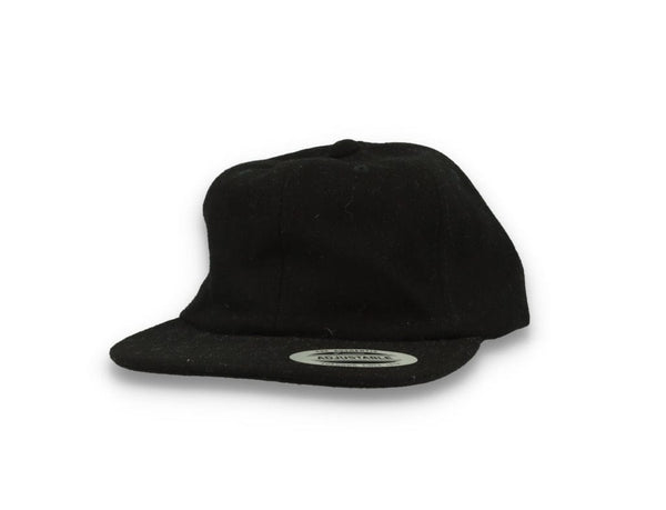 Yupoong Melton Wool Unstructured 5-Panel Cap with Leather Adjuster 6502MC Black - LOKK