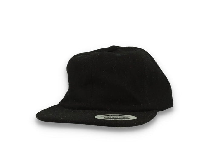 Yupoong Melton Wool Unstructured 5-Panel Cap with Leather Adjuster 6502MC Black - LOKK